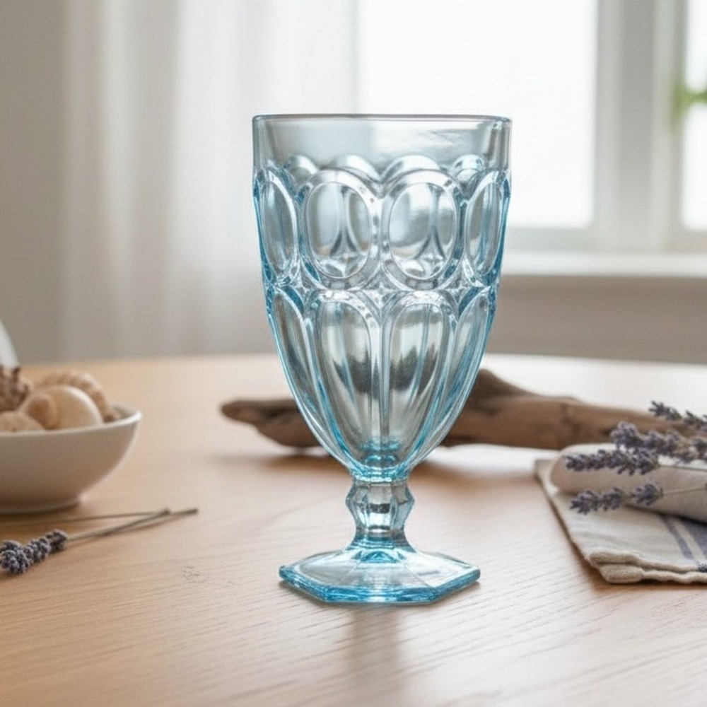 Fostoria Moonstone Light Blue Ice Tea Goblet, Vintage Glass, Low Stem Drinkware